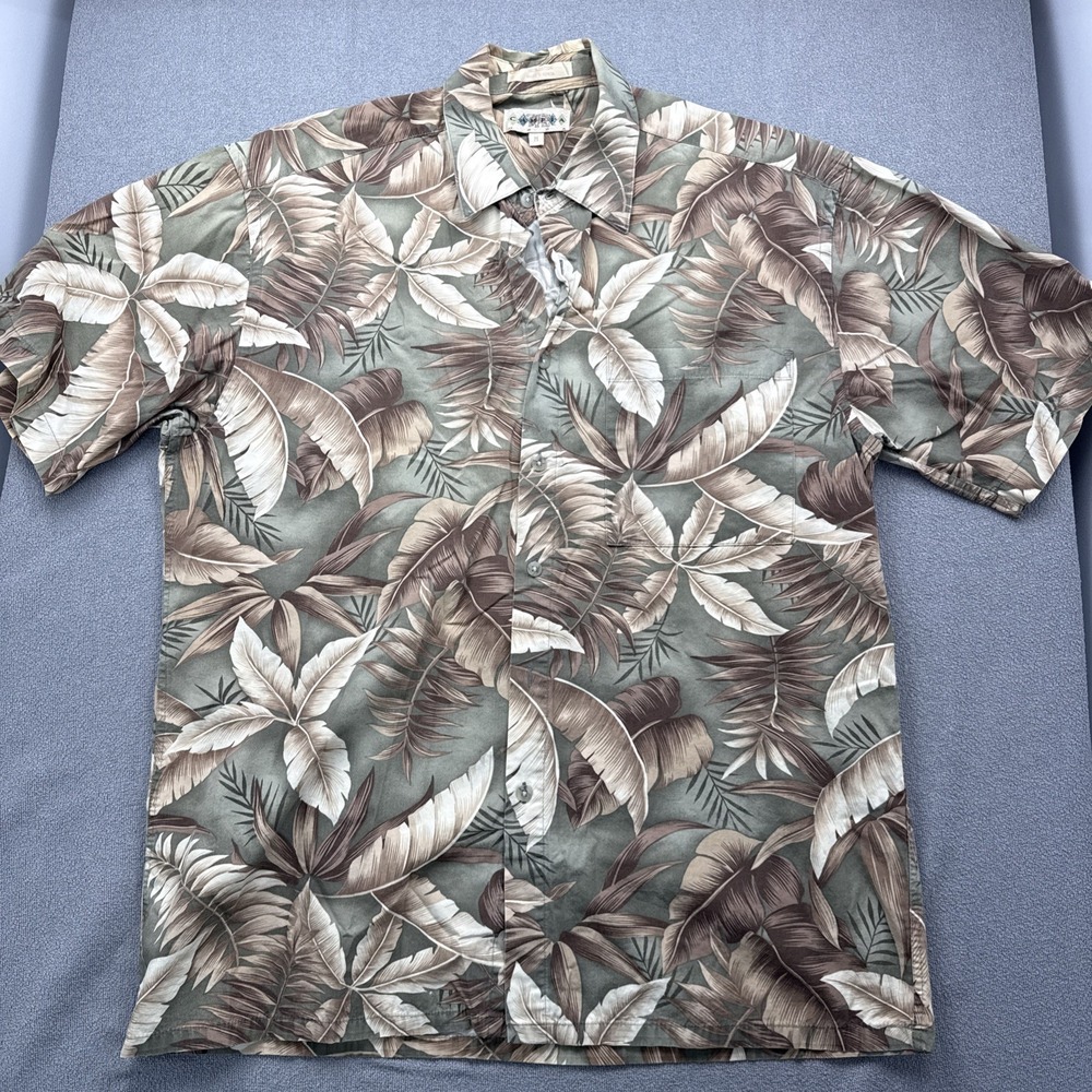 Campia Moda Aloha Hawaiian Shirt Mens Med Green Palm Tree Pineapple Floral Camp